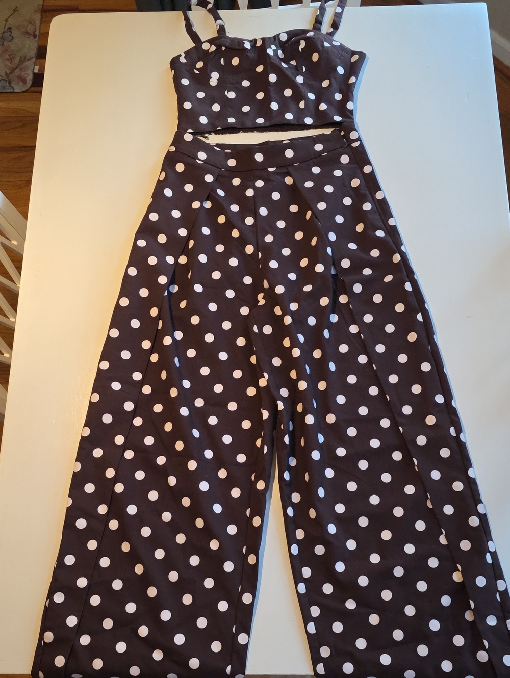 NWT Commense Brown Polka Dot Cami Top and Pants Set - Picture 5 of 8